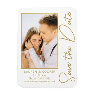 Magnet Flexible Enregistrer La Date Blanc Or Style Mariage Moderne