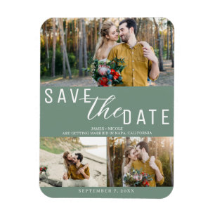 Magnet Flexible Enregistrer la date de mariage Rustic Green 3 Phot