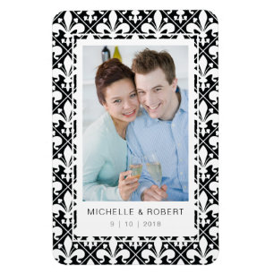 Magnet Flexible Enregistrer la date Motif Fleur de Lis noir et bla