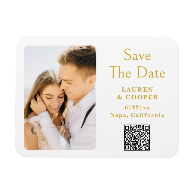 Magnet Flexible Enregistrer La Date Or Blanc Style Design Mariage  (Horizontal)