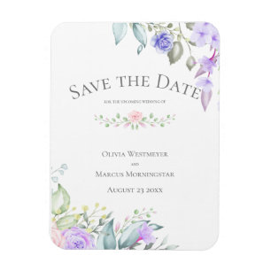 Magnet Flexible Enregistrer la date Pale Lilac et Rose Flowers