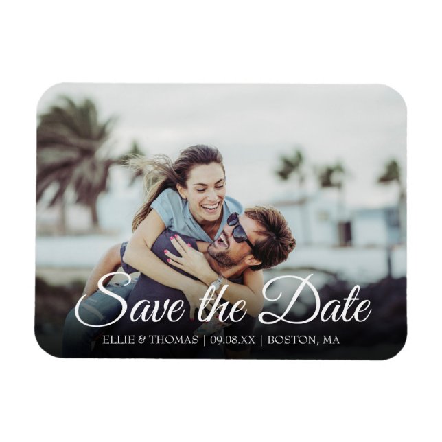Magnet Flexible Enregistrer la date Photo Elegant Script Simple (Horizontal)