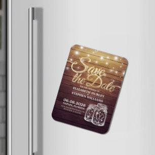 Magnet Flexible Enregistrer La Date Rustique Bois Mason Jar Éclair