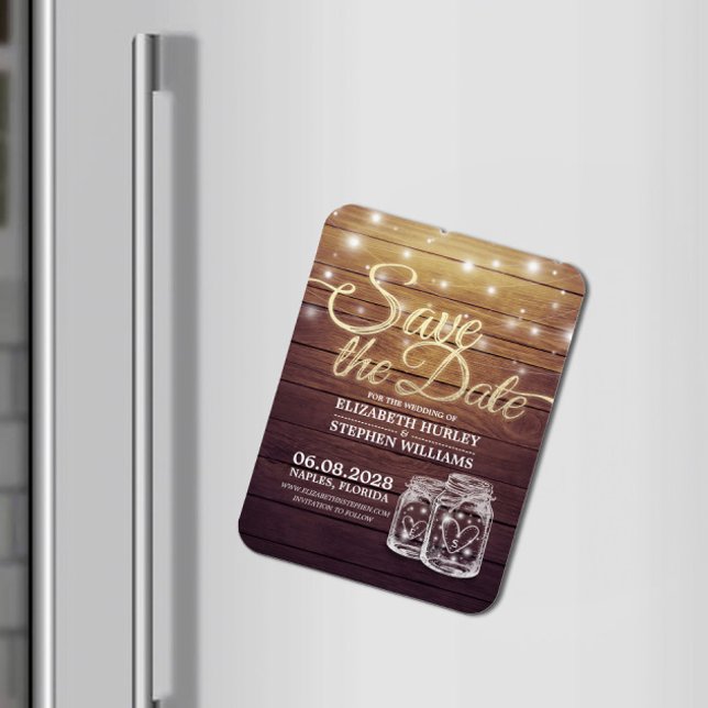 Magnet Flexible Enregistrer La Date Rustique Bois Mason Jar Éclair (Créateur téléchargé)