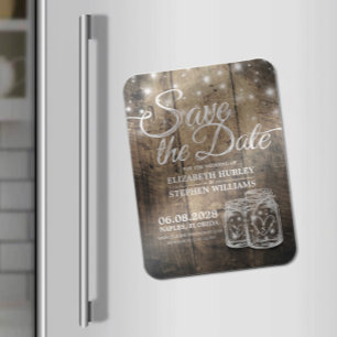 Magnet Flexible Enregistrer La Date Rustique Bois Mason Jar Éclair