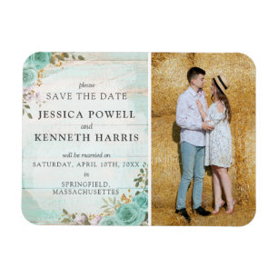 Magnet Flexible Enregistrer La Date Rustique Turquoise Floral Phot