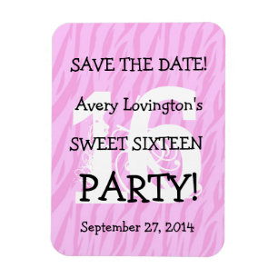 Magnet Flexible Enregistrer la date Sweet 16 Anniversaire V05 PINK