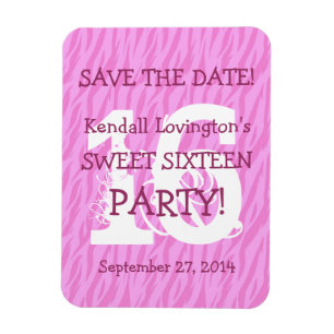Magnet Flexible Enregistrer la date Sweet 16 Zebra Anniversaire Cé