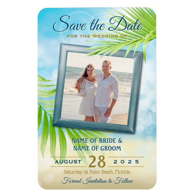 Magnet Flexible Enregistrer la date Votre photo Plage Mariage Palm (Vertical)