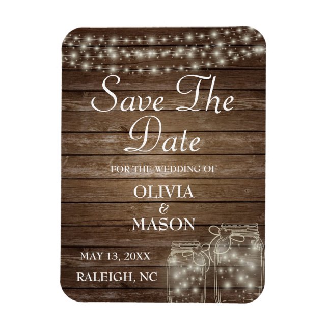 Magnet Flexible Enregistrer l'aimant de date Rustic Mason Jar Lumi (Vertical)