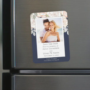 Magnet Flexible Enregistrez la date de la photo de mariage floral