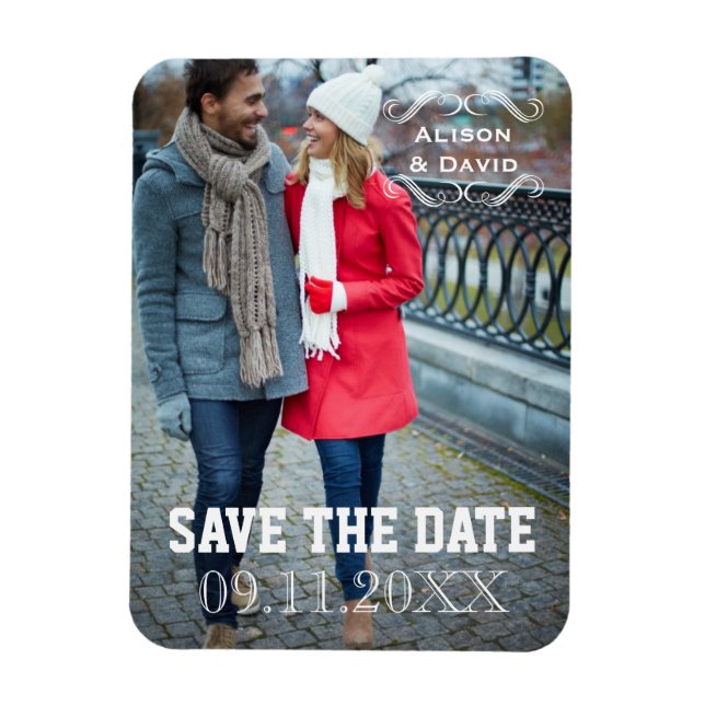 Magnet Flexible Enregistrez la date minimale photo de mariage simp (Vertical)