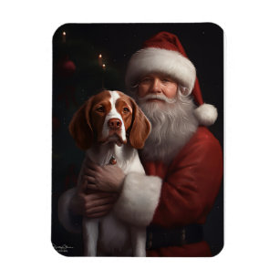 Magnet Flexible Épaniel breton avec le Père Noël Noël