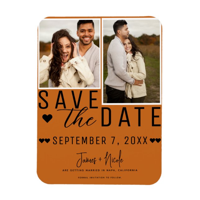 Magnet Flexible Épice orange moderne Enregistrer la date 2 Mariage (Vertical)