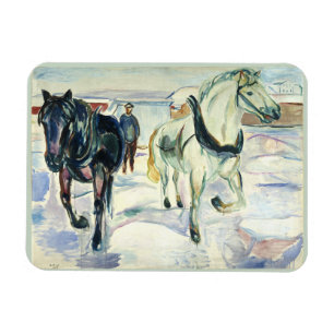 Magnet Flexible Équipe de chevaux en neige par Edvard Munch
