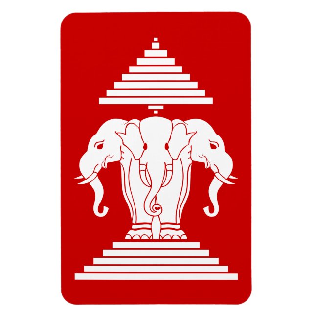 Magnet Flexible Erawan Trois éléphant en tête Lao / Laos Drapeau (Vertical)