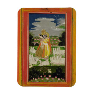 Magnet Flexible Étreinte de Radha et de Krishna dans un landscap