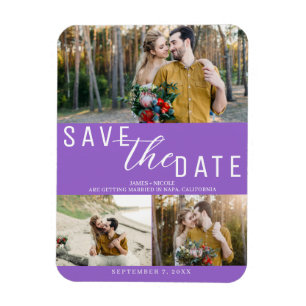 Magnet Flexible Événement Mariage 3 Photos Sauvons les Dates Viole