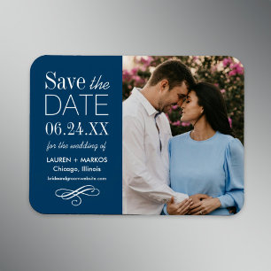 Magnet Flexible Faire part de date de mariage en bleu marine avec 