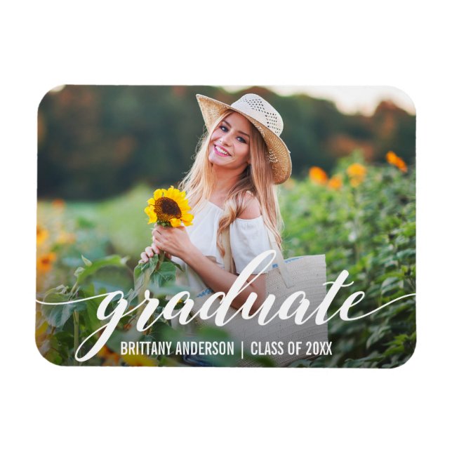 Magnet Flexible Faire-part de graduation de script moderne photo W (Horizontal)