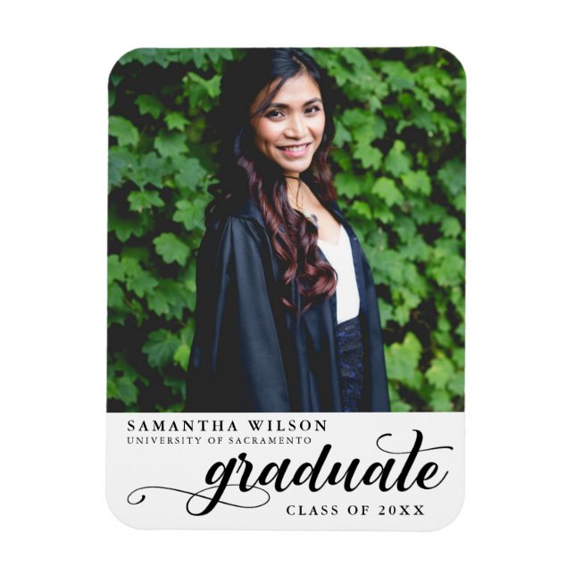Magnet Flexible Faire-part de graduation photo de script moderne (Vertical)