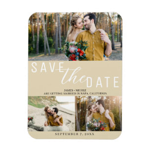 Magnet Flexible Faire-part de mariage à 3 photos, couleur beige cl