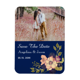 Magnet Flexible Faire-part de mariage avec photo bleu marine pour 