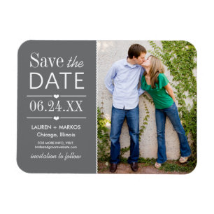 Magnet Flexible Faire-part de mariage coeurs gris modernes