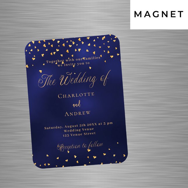 Magnet Flexible Faire-part de mariage de luxe de coeur bleu marine (Créateur téléchargé)