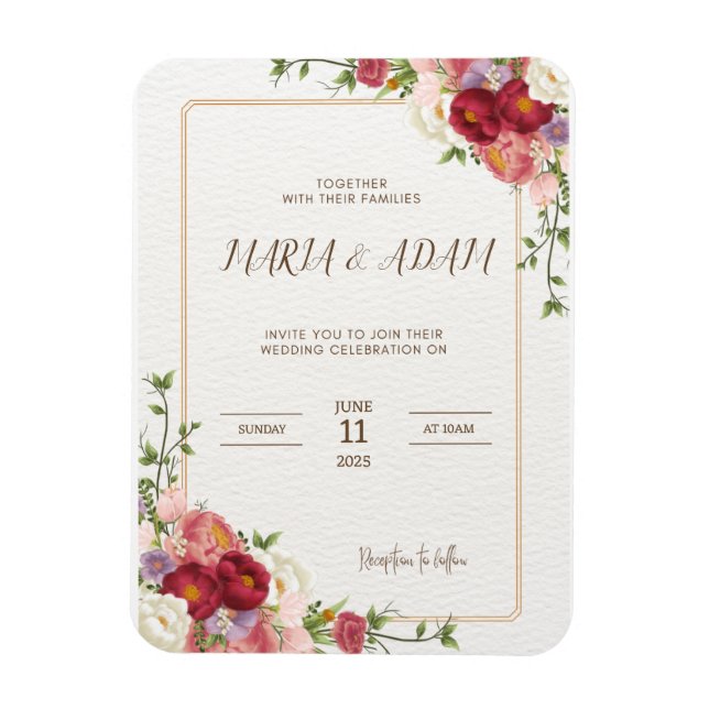 Magnet Flexible Faire-part de mariage Floral Boho Neutre Rustique (Vertical)