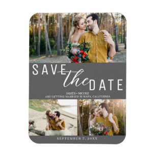 Magnet Flexible Faire-part de mariage gris foncé 3 Photos