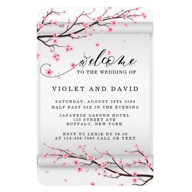 Magnet Flexible Faire-part de mariage Japonais en fleurs de cerisi (Vertical)