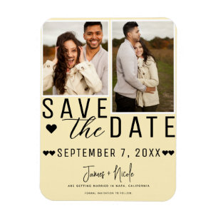 Magnet Flexible Faire-part de mariage moderne jaune pâle avec 2 ph