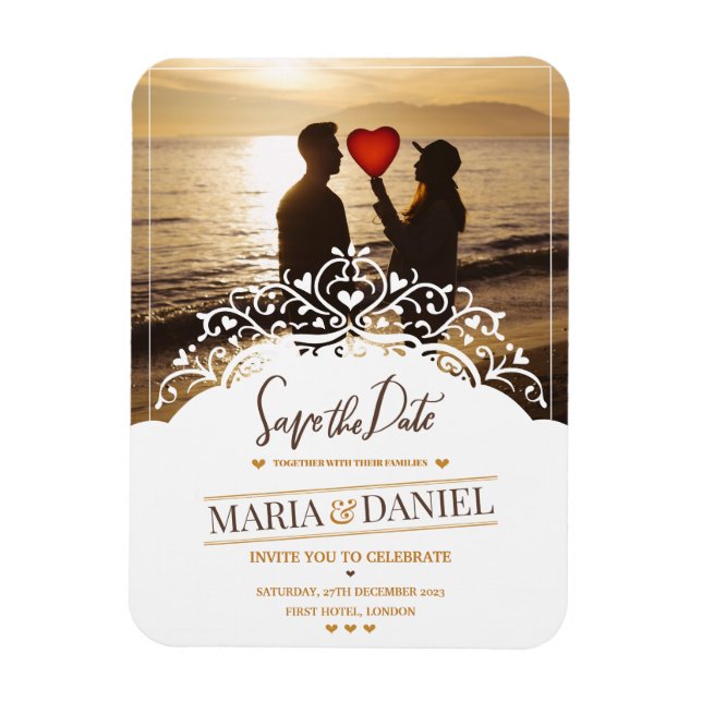 MAGNET FLEXIBLE FAIRE-PART DE MARIAGE ORNAMENTALE AVEC PHOTOS (Vertical)