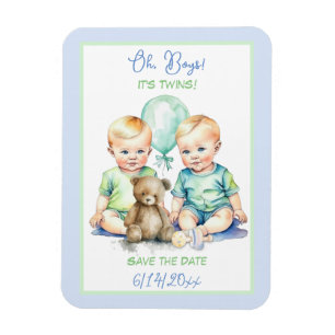 Magnet Flexible Faire-part de naissance de jumeaux garçons