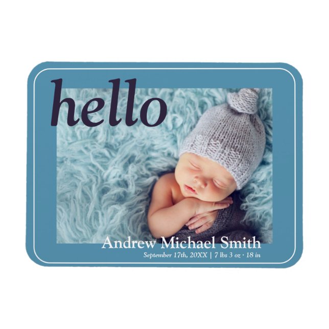 Magnet Flexible Faire-part de naissance photo bleu moderne (Horizontal)