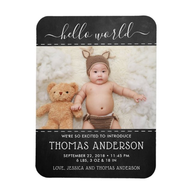 Magnet Flexible Faire-part de naissance photo Chalkboard tendance (Vertical)