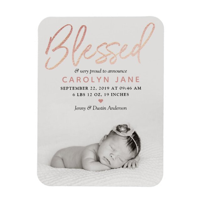 Magnet Flexible faire-part de naissance photo Gold Foil Rose "béni (Vertical)