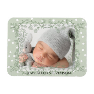 Magnet Flexible Faire-part de naissance vintage vert sauge genre n