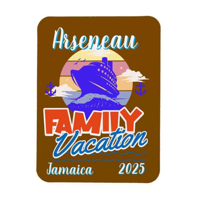 Magnet Flexible Famille Croisière Vacances Brown/Bleu Personnalise (Vertical)