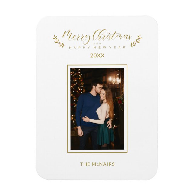 Magnet Flexible Famille photo de Noël Holly Simple Elegant (Vertical)