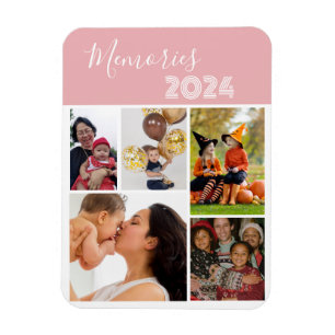 Magnet Flexible Famille Souvenirs 5 photo collage rose