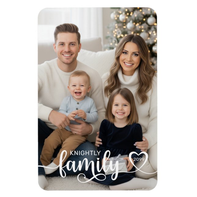 Magnet Flexible Family Script Photo Nom du coeur personnalisé (Vertical)