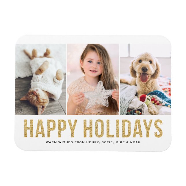 Magnet Flexible Faux Gold Parties scintillant Photo Collage Joyeux (Horizontal)