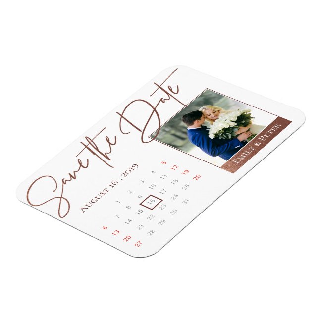 Magnet Flexible Faux Rose Gold Enregistrer La Date Photo (Côté Gauche)