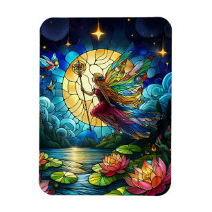 Magnet Flexible Fée de vol au clair de lune en vitrail 