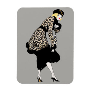 Magnet Flexible Femme Art Déco Vintage en veste imprimée léopard