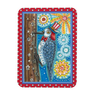 MAGNET FLEXIBLE FENÊTRES EN BOIS PATRIOTIQUE, 4 JUILLET OISEAU