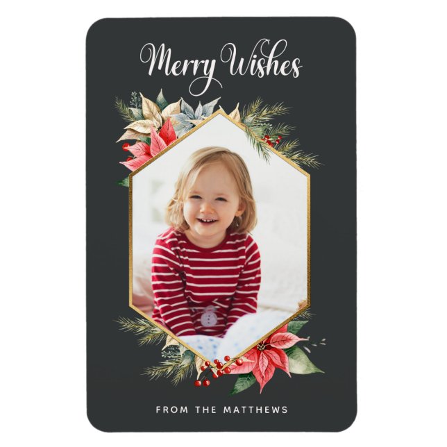 Magnet Flexible Ferme Poinsettia Rustique Carte photo de vacances (Vertical)