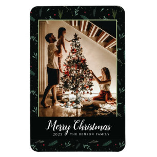 Magnet Flexible Festive Christmas Leaves Berries Photo Vertical